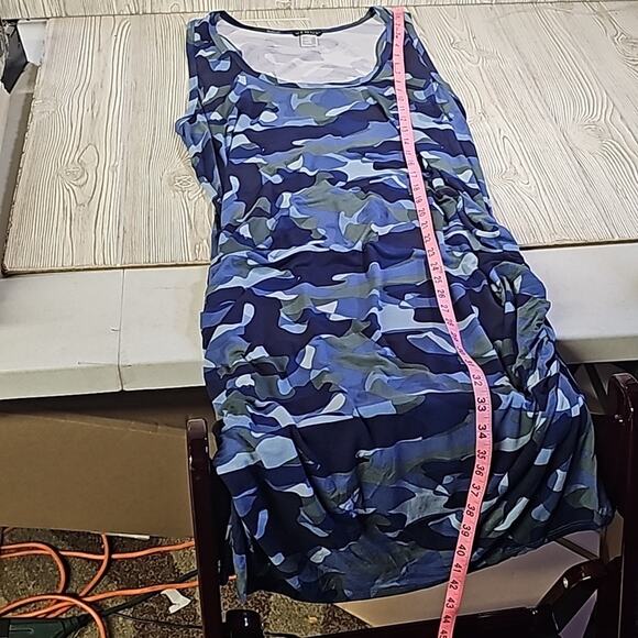 Venus Blue Multi Ruched Tank Dress Blue Multi Camo Womens Plus Size 2X NEW - Picture 9 of 11